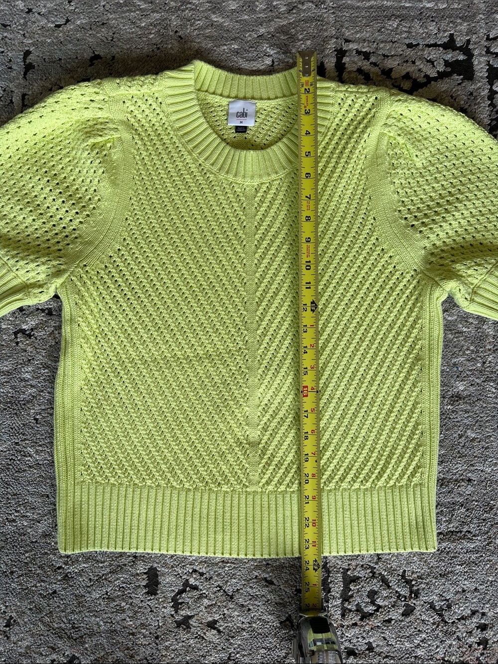 CAbi Short-Sleeve Crewneck Sweater in Neon Lime - Picture 4 of 6